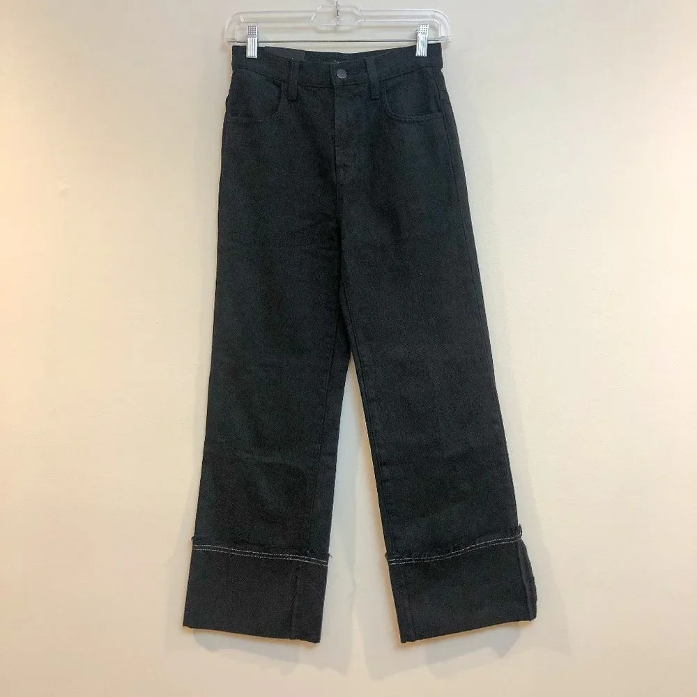 NEW JBRAND Joan Crop Super High-Rise Wide Straight Black Denim Jeans Women's 24 - Picture 3 of 10